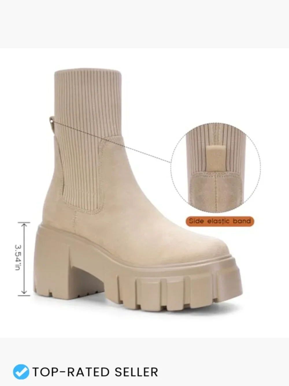 Chelsea Ankle Boots Chunky Heel Lug Sole Suede Elastic Side Slip On Trendy Fall